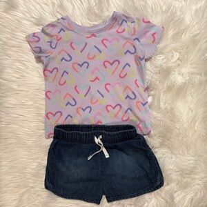 Jumping Beans‎ Toddler Girl 2 Piece T-Shirt and Denim Shorts Set Size 18 Months